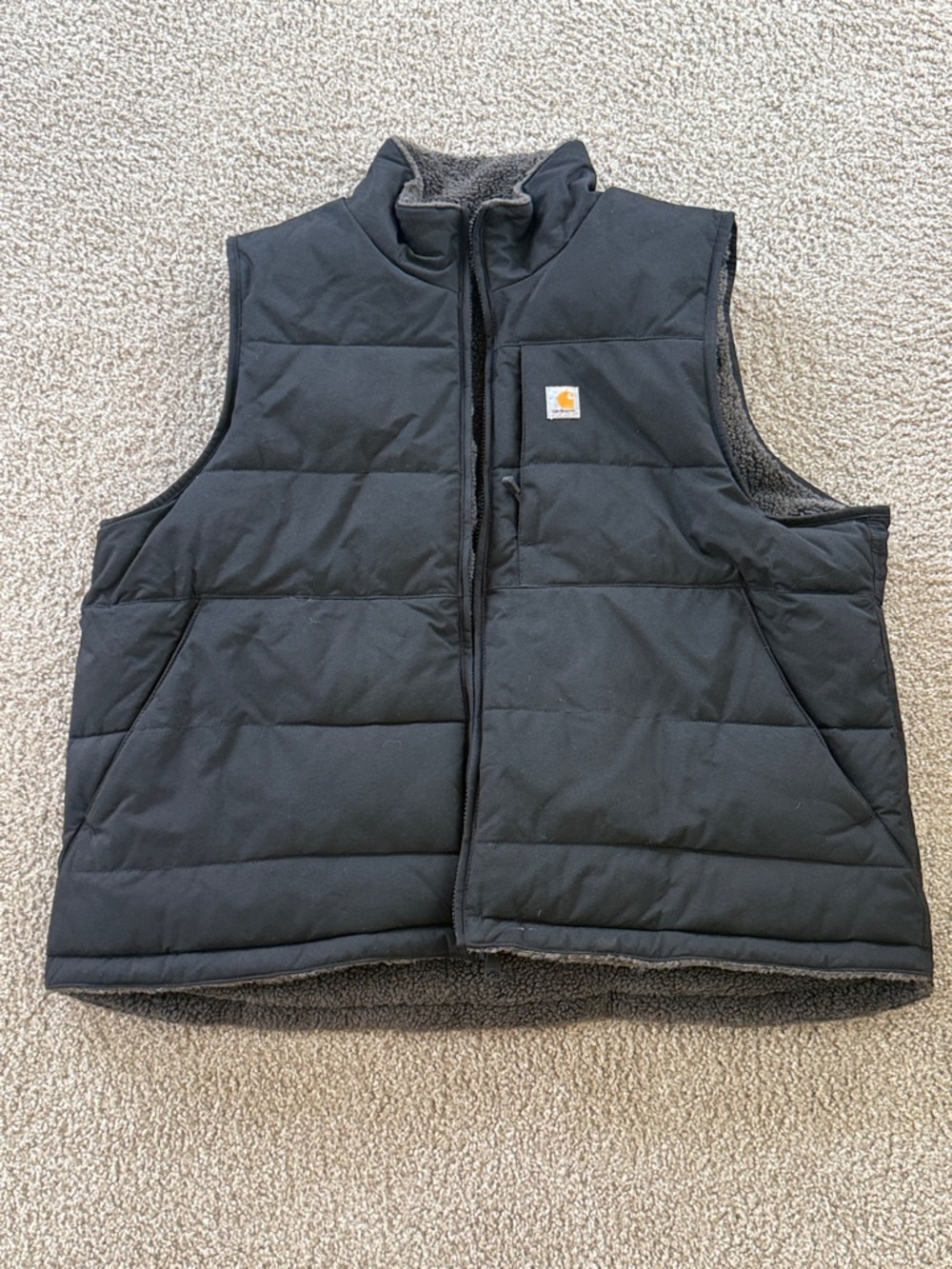 Carhartt Black Quilted Sherpa Vest with Logo Patch